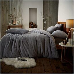 GC GAVENO CAVAILIA Teddy Duvet Cover Double - Fleece Bedding Set with Pillowcases - Silver