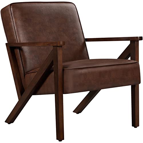 Yaheetech PU Leather Armchair, Modern Tub Chair, Lounge Accent Chair with Wooden Frame and Comfy Seat for Living Room Bedroom Home Office Dark Brown