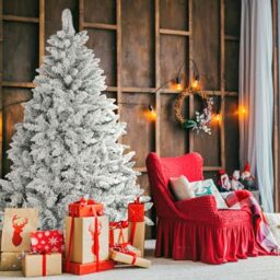 Incbruce 7ft Artificial Christmas Tree, Xmas Tree with 1,000 Branch Tips, Flocked Christmas Tree with Metal Stable Stand Base for Indoor and Outdoor Holiday Decoration(White)