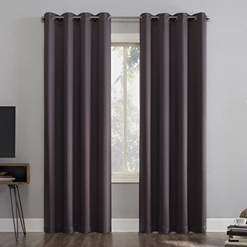 "Sun Zero Nordic 2-Pack Theater Grade Noise Reducing Extreme 100% Blackout Grommet Curtain Panel Pair, 52"" x 54, Fig Purple"