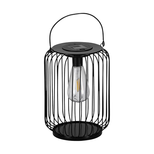 Eglo Solar Lantern Z_Solar, Outdoor lamp with Handle, Light Fixture for Balcony and Garden, Black Metal, Warm White Lighting