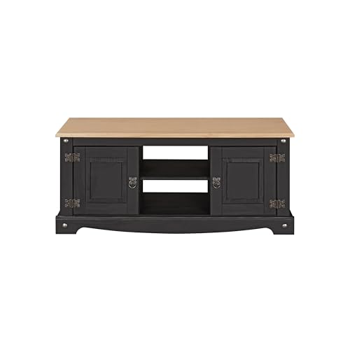 Corona TV Stand 2 Door Black Flat Screen Media Unit Mexican Solid Pine for Living Room