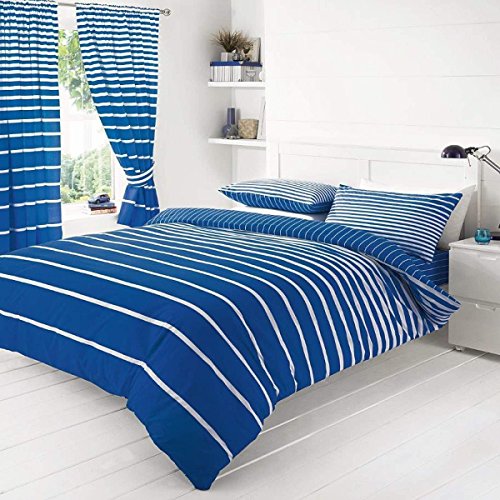 Gaveno Cavailia Luxury LINEAR Bed Set with Duvet Cover and Pillow Case, Polyester-Cotton, Blue, King