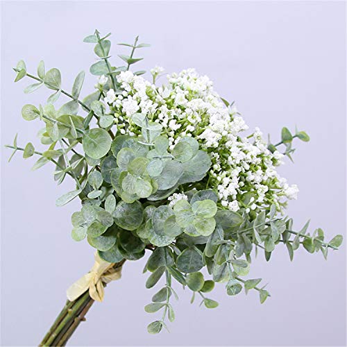 Skyseen Artificial Flowers Eucalyptus Leaf Babys Breath Gypsophila Bouquets Wedding Party Home Decor,Pack of 1(White)
