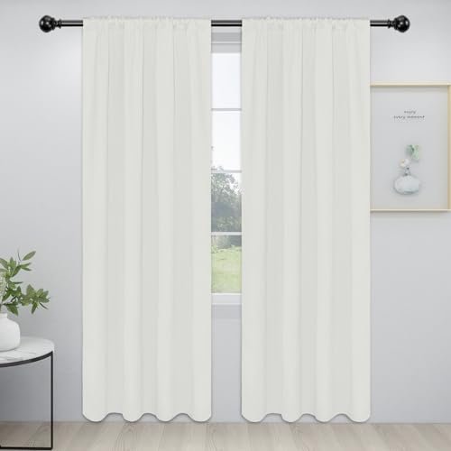 Easy-Going Rod Pocket Blackout Curtains for Bedroom, Room Darkening Window Curtains Window Treatments for Living Room, Thermal Insulated Noise Reduction Solid Window Drapes, 2 Panels(34x84 in, Ivory)