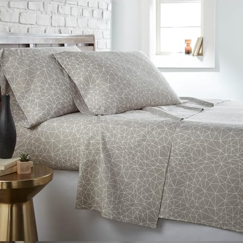 Southshore Fine Living, Inc. Geometric Maze, 4-Piece, 15 Inch Deep Pocket California King Sheet Set, Easy Care Microfiber, Minimalist Geometric Sheets, Fade Resistant Bedding, Taupe Sheets with White
