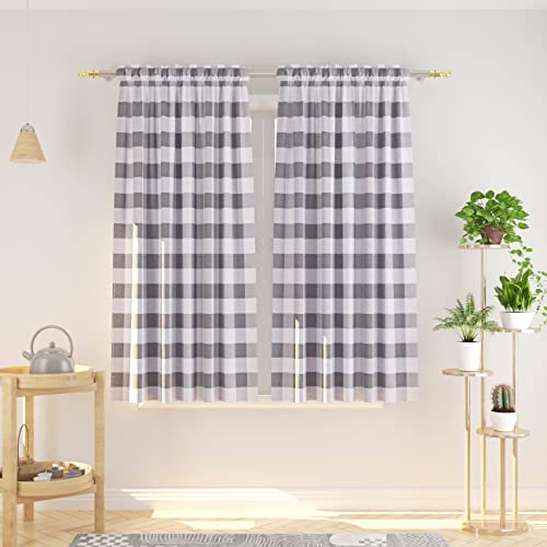 Natus Weaver Cotton Curtains Grey and White Buffalo Gingham Check Curtain Panels 63 inches Long Living Room Drapes Plaid Checker Kitchen Bedroom Window Treatment Set 2 Panels Rod Pocket