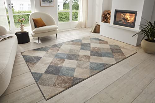 HANSE Home Bakke Designer Living Room Rug, Short Pile, Modern, Geometric Diamond Pattern, Flat Weave Living Room Rug for Dining Room, Children's Room, Teenager's Room, Hallway,Cream, 160x235 cm