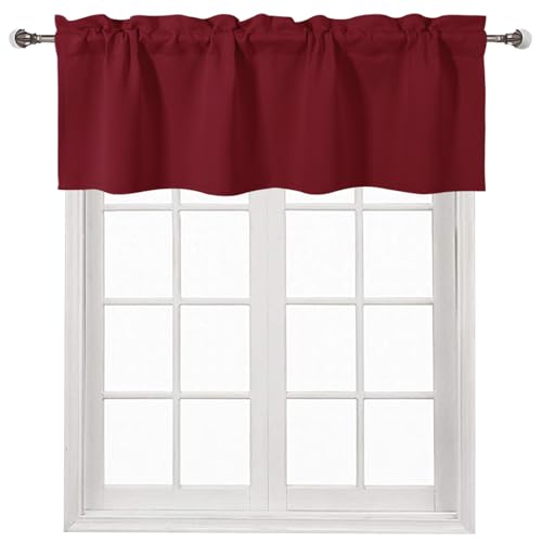 DWCN Christmas Valance Curtain for Kitchen Window Blackout Valance Curtains Solid Rod Pocket 52x14 inch Long, 1 Panel Burgundy