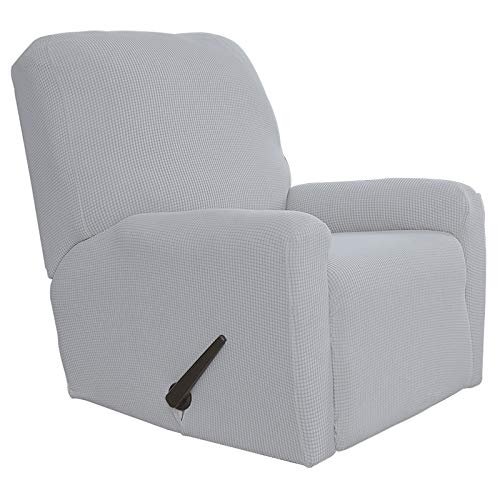 Easy-Going Recliner Stretch Sofa Slipcover Sofa Cover 4-Pieces Furniture Protector Couch Soft with Elastic Bottom Kids,Polyester Spandex Jacquard Fabric Small Checks(Recliner,Silver Gray)