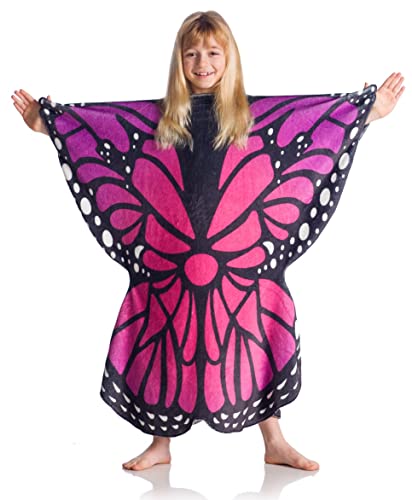 Kanguru Butterfly Snuggle Blanket with sleeves, Plush Fleece Wearable Blanket Girls, Throw Cover Home Pink, Blue, Black, Birthday Gift, for Kids 5-12, 90 x 80 cm (35 x 31 inches)