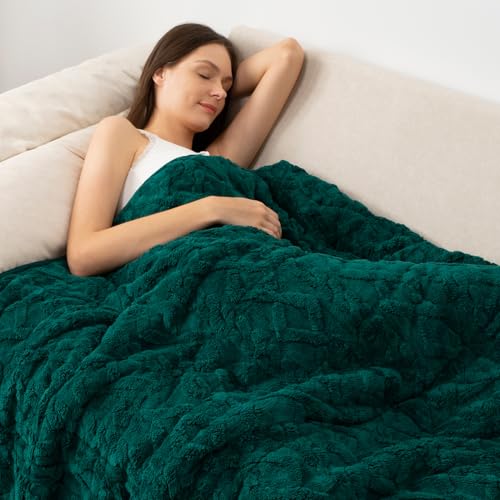 "Wemore Sherpa Weighted Blankets for Sleeping Twin 48"" x 72"" 15 lbs Green - Relax Body & Mind, Even Weight Distribution, Dual Sided Soft Heavy Throw Blankets, Jacquard Knitted, Chunky Fluffy, Warm Hug"