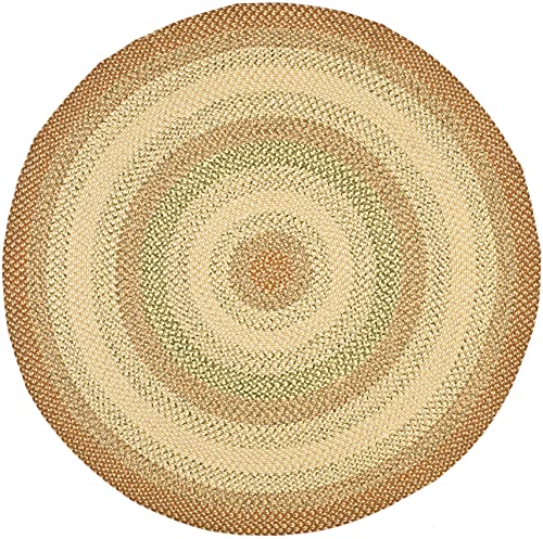Safavieh Contemporary Rug Living Room, Dining Room, Bedroom - Machine Washable and Reversable - Braided Collection, Short Pile, in Rust and Orange, 122 X 122 cm