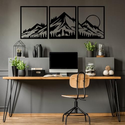 Stylish Black Decorative Metal Wall Accessory (3 Pieces), 58 x 70 cm, 100% Metal, 1.5 mm Thick, Perfect for Modern Home Decor & Gallery Walls