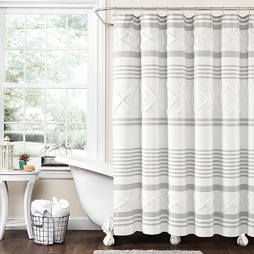 "Lush Decor Urban Diamond Stripe Woven Tufted Eco-Friendly Recycled Cotton Shower Curtain, 72"" x 72"", Gray"