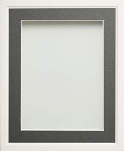 Frame Company Drayton White A4 Photo Frame with Grey Mount for A5 - Fits A5 with mount or A4 without, Overall 9.5x12.9, Glass