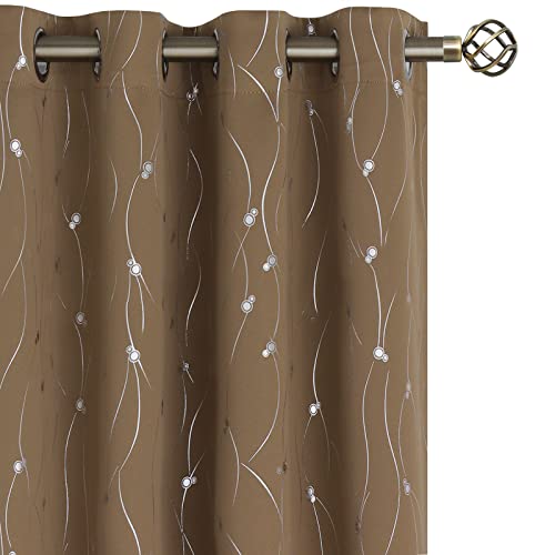 BGment Blackout Curtains 84 Inch Length 2 Panels Set Grommet Thermal Insulated Room Darkening Window Curtains with Wave Line and Dots Printed for Bedroom, 52 x 84 Inch, Taupe