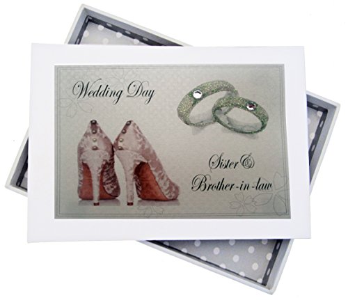 White Cotton Cards Wedding Day, Sister & Brother in-Law Mini Photo Album, Shoes and Wedding Rings Design, Board, White, 12.5 x 17.5 x 2.5 cm