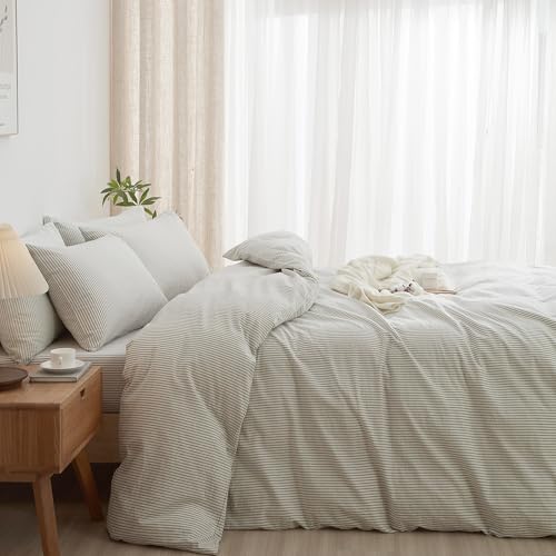 MWL Toy Striped Duvet Cover Set Full Size 3 Pcs Breathable Durable 100% Washed Cotton
