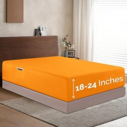Elegant Comfort 1500 Premium Hotel Quality 18-24 Inches Deep - Extra Deep Pocket Single Fitted Sheet for High Mattress, Luxury and Softest, Smart Pocket - Wrinkle Free, Queen, Orange