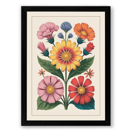 Seven Blooms Botanical Framed Wall Art Print A2 (59.4×42cm) Black 