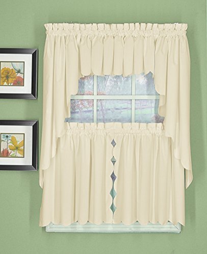"Today's Curtain, Orleans Scallop Curtain, Ecru 36"" Tier Pair and Tieback, 60"" W x 36"" L, Ecru"
