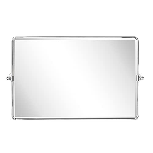 TEHOME 24 x 38'' Horizontal Farmhouse Chrome Metal Framed Pivot Rectangle Bathroom Mirror Tilting Beveled Vanity Mirrors for Wall