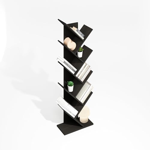 Furinno TREE Book Shelf, 9-Tier Bookshelf, Tree Bookcase for Room Decor, 21.34 x 39.88 x 129.29 cm, for Living Room, Bedroom, Home Office, Black Espresso