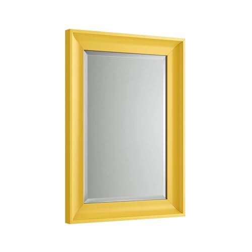 iBathUK Revix Wall Mounted Framed Bathroom Mirror, Modern Rectangular Portrait or Landscape Design Copper-Free Silver Mirror with MDF Frame in Yellow, 700 x 500mm