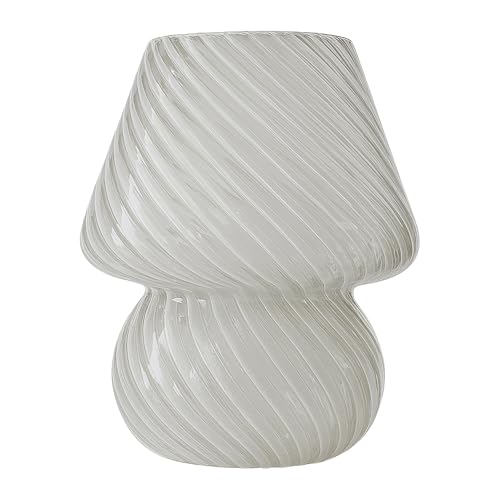 Relaxdays table lamp, mushroom design, glass, E27, battery-powered bedside lamp, HxD: 24 x 16 cm, touch function, white