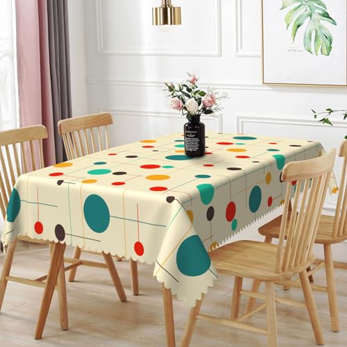 TTQYFNM 52x70inches Mid Century Rectangle Table Cloth Modern Atomic Retro Decorative Tablecloth Oil-Proof Waterproof Polyester Fabric Table Cover for Kitchen Dining Room Indoor Outdoor Party Decor