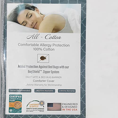 "National Allergy Premium 100% Cotton Duvet Comforter Protector - Jumbo King Size - 110"" x 96"" - White - Breathable 300 Thread Count Hypoallergenic Cover - Zippered Encasement - Bedding Linen"