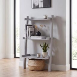 Vida Designs York 3 Tier Ladder Bookcase - Leaning Shelf Display Storage Unit with Open Shelves - Modern Bookshelf for Living Room, Bedroom or Home Office - Grey - H 100.5 x W 56 x D 32.5 cm