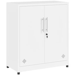 YITAHOME 2 Door Storage Cabinets, Metal Filing Cabinets with Key, Freestanding Storage Cupboard with 2 Adjustable Shelves, Bathroom Organizer Cupboard, File Cabinets for Home Office, White