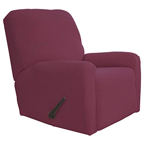 Easy-Going Recliner Stretch Sofa Slipcover Sofa Cover 4-Pieces Furniture Protector Couch Soft with Elastic Bottom Polyester Spandex Jacquard Fabric Small Checks(Recliner, ASH Rose)