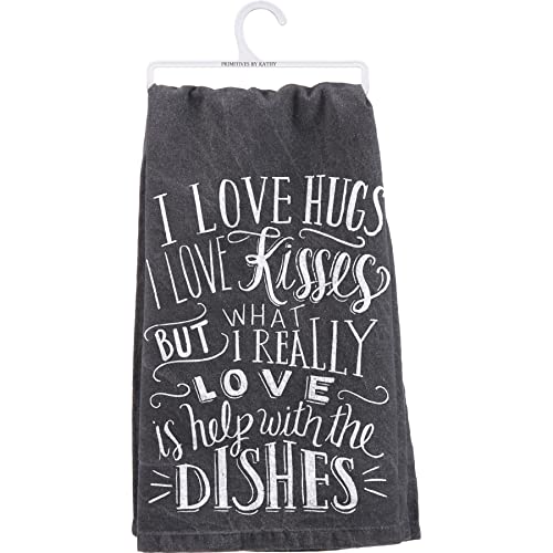 "Primitives by Kathy Dish Towel, Cotton, White/Black, 28"" Square"