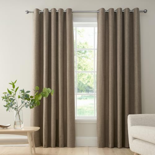 Bianca Chenille Stripe 90x90 Inch Lined Eyelet Curtains Two Panels Natural