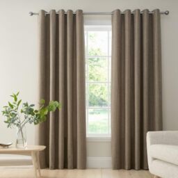 Bianca Chenille Stripe 90x90 Inch Lined Eyelet Curtains Two Panels Natural