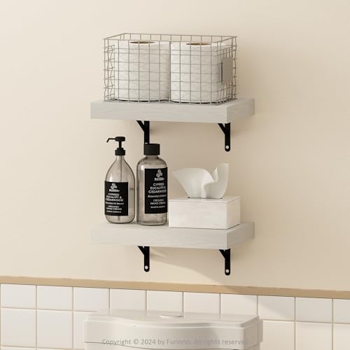 Furinno TANNA Floating Shelves for Wall Set of 2, 38.1cm Bathroom Wall Shelf, Wall Mounted Shelf, for Bathroom Organizers and Storage, Living Room, White Texture
