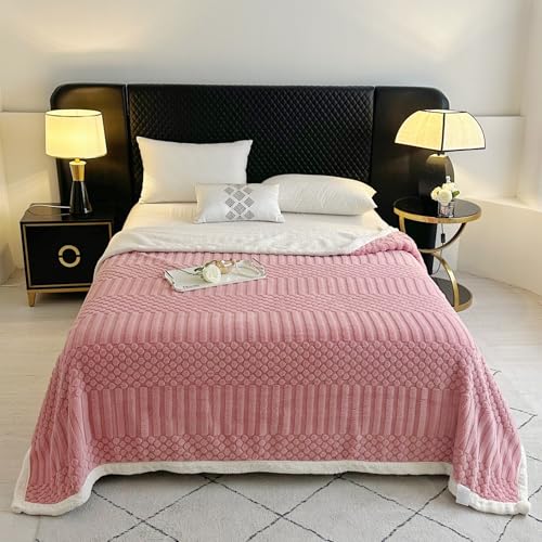 UKELER Sherpa Throw Blanket 60 ?? 80 inch, Ultra Soft Twin Size Fleece Blanket for All Season, Cozy Plush Striped Blanket for Bed Couch Sofa Office Camping, Pink