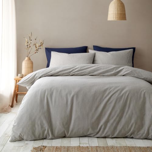 Pineapple Elephant Cotton Rich Narrow Woven Stripe Super King Duvet Cover Set Blue