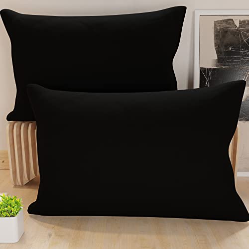 PETTI Artigiani Italiani - Pair of Microfiber Pillowcases 50x30 cm, Bedroom Cushions, Sofa, Set of 2 Cushion Covers, Solid Black Pillowcase, 100% Made in Italy