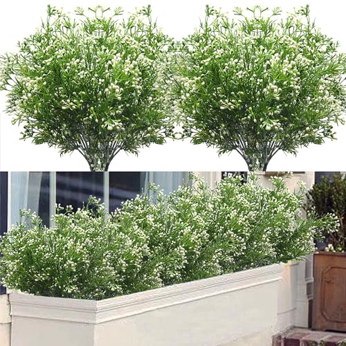 Outdoor Artificial Plants & Flowers Fake Outdoor Plants Artificial Shrubs for Outdoors Plastic Floral Arrangements Artificial with Vase (8 Pcs/White)