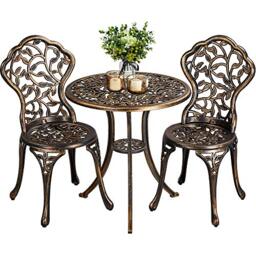Yaheetech 3-Piece Bistro Dining Set, Outdoor Patio Table and Chairs Antique Aluminium Furniture for Garden Backyard Porch Balcony Lawn Pool, Bronze