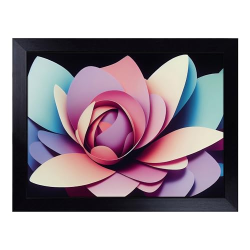 Lap Tray with Bean Bag Cushion, Uplifting Modern Flower Art Abstract - Handmade in the UK, Raised Wooden Edge, Padded Cushion, Heat-Resistant Wipe-Clean Surface, for Meals, Laptops and Crafts