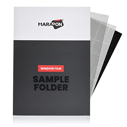 MARAPON ?? Window Film Sample Folder DIN A5 Self-Adhesive Opaque Privacy Film with Static Adhesion Mirror Films and Frosted Glass Films for Indoor and Outdoor Use