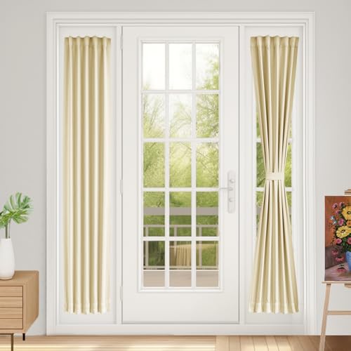 Vatge French Door Curtain Front Door Curtains for Glass Window,Sidelight Curtains for Front Door, 1 Panel with Tieback and Velcro, W12 x L72, Light Beige