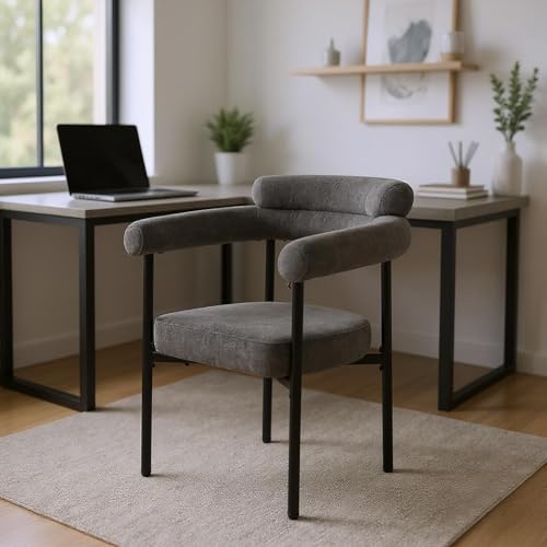 FurnitureR Gray Upholstered Desk Chair, Ergonomic Design, Sturdy Support, Ideal for Home Office, Adjustable Height, Modern Style