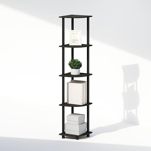 Furinno TURN-N-TUBE Corner Shelf, 5-Tier Corner Bookshelf, Open Storage Shelves, for Organization and Storage, Living Room, Home Office, Garage, Bedroom, Black Espresso