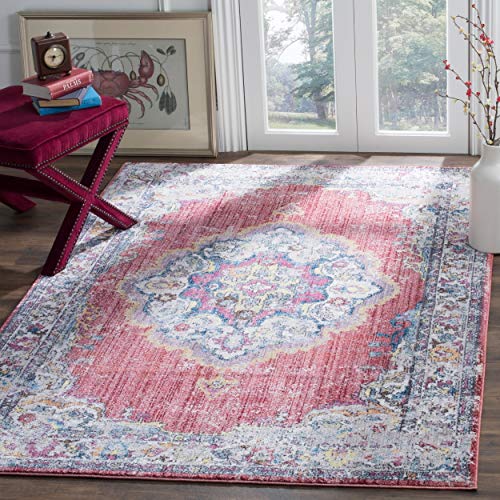 Safavieh Trendy New Transitional Indoor Woven Rectangle Area Rug, Bristol Collection, BTL343, in Fuchsia / Light Grey, 155 X 229 cm for Living Room, Bedroom or Any Indoor Space